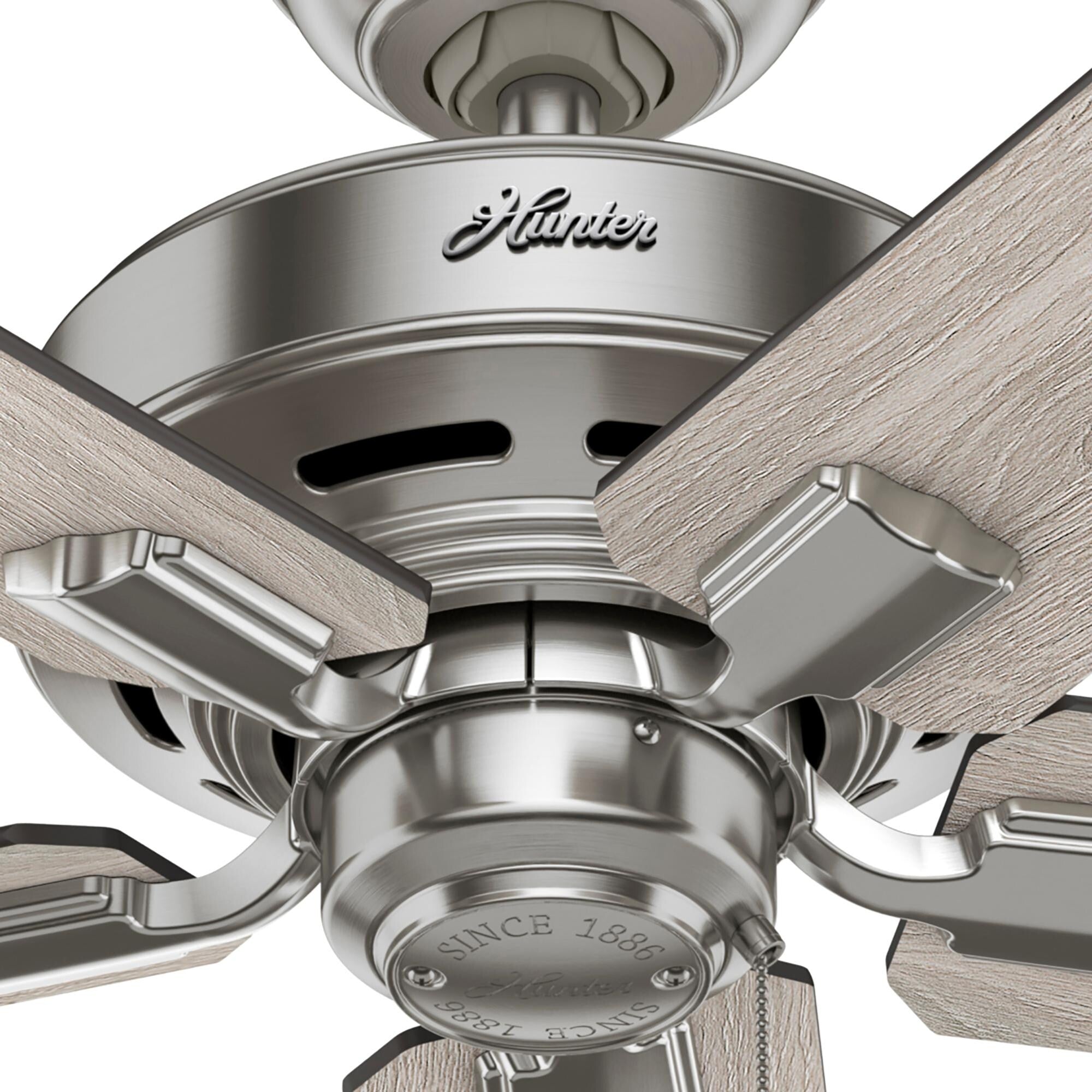 Ventilatore da soffitto Hunter 44 Altidore in nichel spazzolato con kit di luci a LED, catena di trazione - Stile rustico, rustico, di transizione