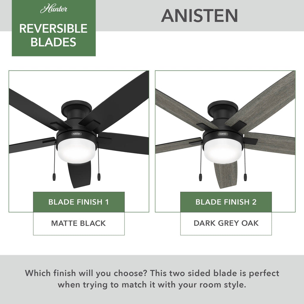 Ventilatore da soffitto Hunter 52 Anisten a basso profilo con luce LED e catenella - Moderno, contemporaneo, di transizione