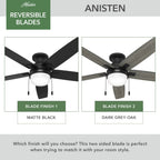 Ventilatore da soffitto Hunter 52 Anisten a basso profilo con luce LED e catenella - Moderno, contemporaneo, di transizione