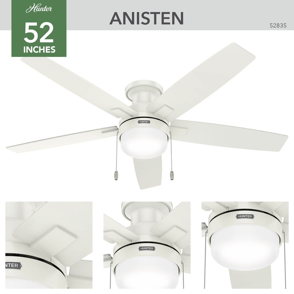 Ventilatore da soffitto Hunter 52 Anisten a basso profilo con luce LED e catenella - Moderno, contemporaneo, di transizione
