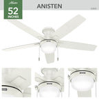 Ventilatore da soffitto Hunter 52 Anisten a basso profilo con luce LED e catenella - Moderno, contemporaneo, di transizione
