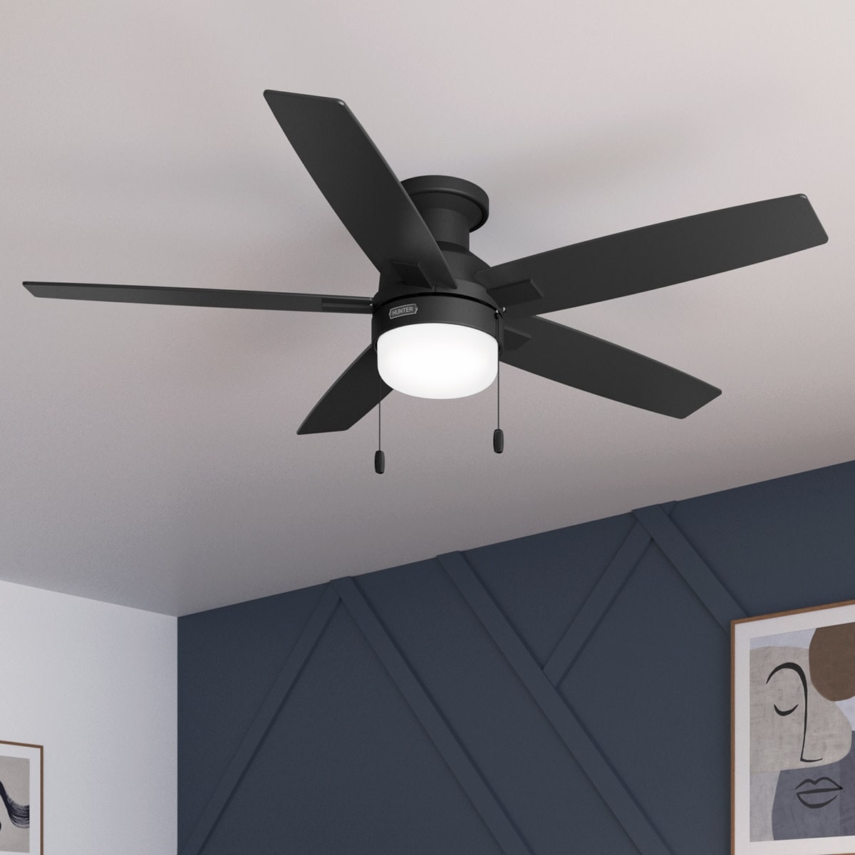Ventilatore da soffitto Hunter 52 Anisten a basso profilo con luce LED e catenella - Moderno, contemporaneo, di transizione