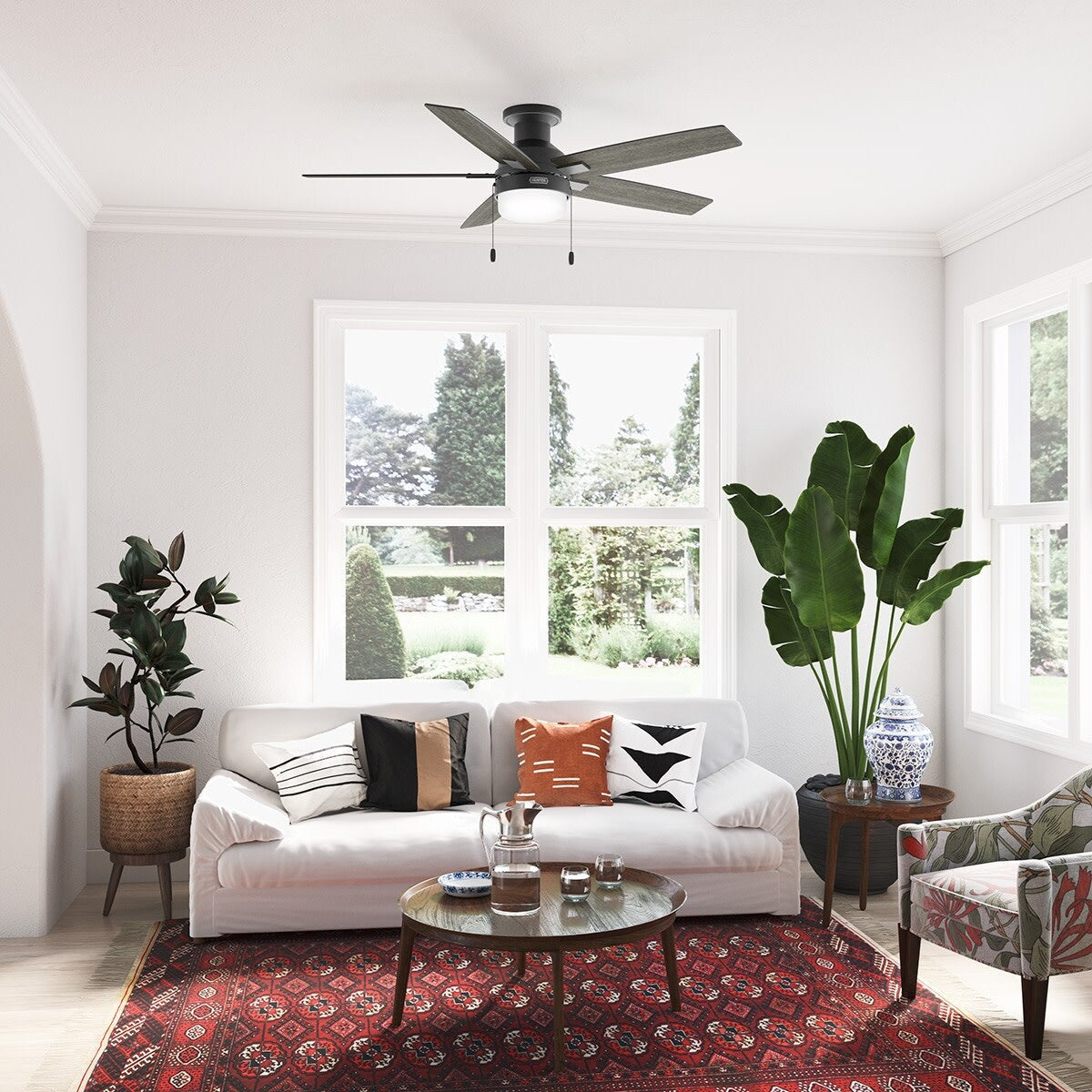 Ventilatore da soffitto Hunter 52 Anisten a basso profilo con luce LED e catenella - Moderno, contemporaneo, di transizione