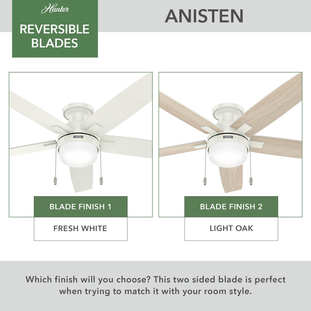 Ventilatore da soffitto Hunter 52 Anisten a basso profilo con luce LED e catenella - Moderno, contemporaneo, di transizione