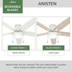 Ventilatore da soffitto Hunter 52 Anisten a basso profilo con luce LED e catenella - Moderno, contemporaneo, di transizione