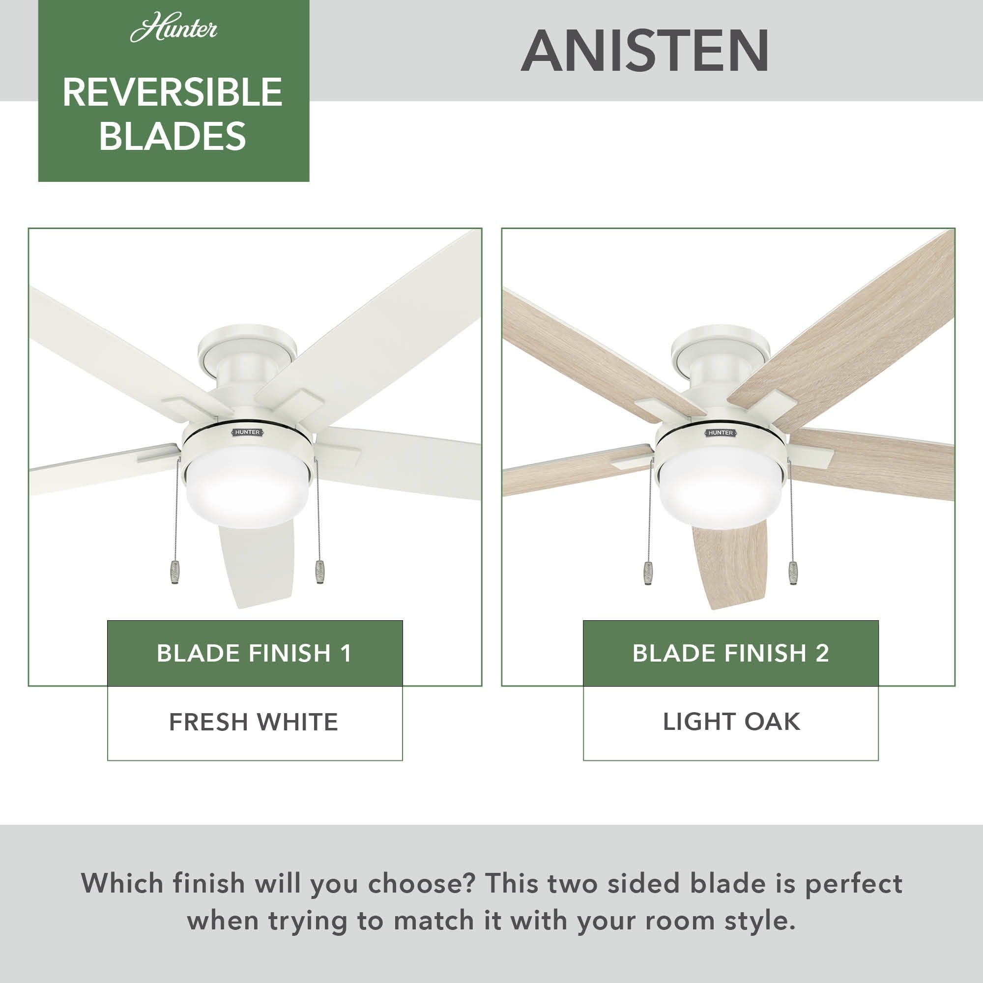 Ventilatore da soffitto Hunter 52 Anisten a basso profilo con luce LED e catenella - Moderno, contemporaneo, di transizione