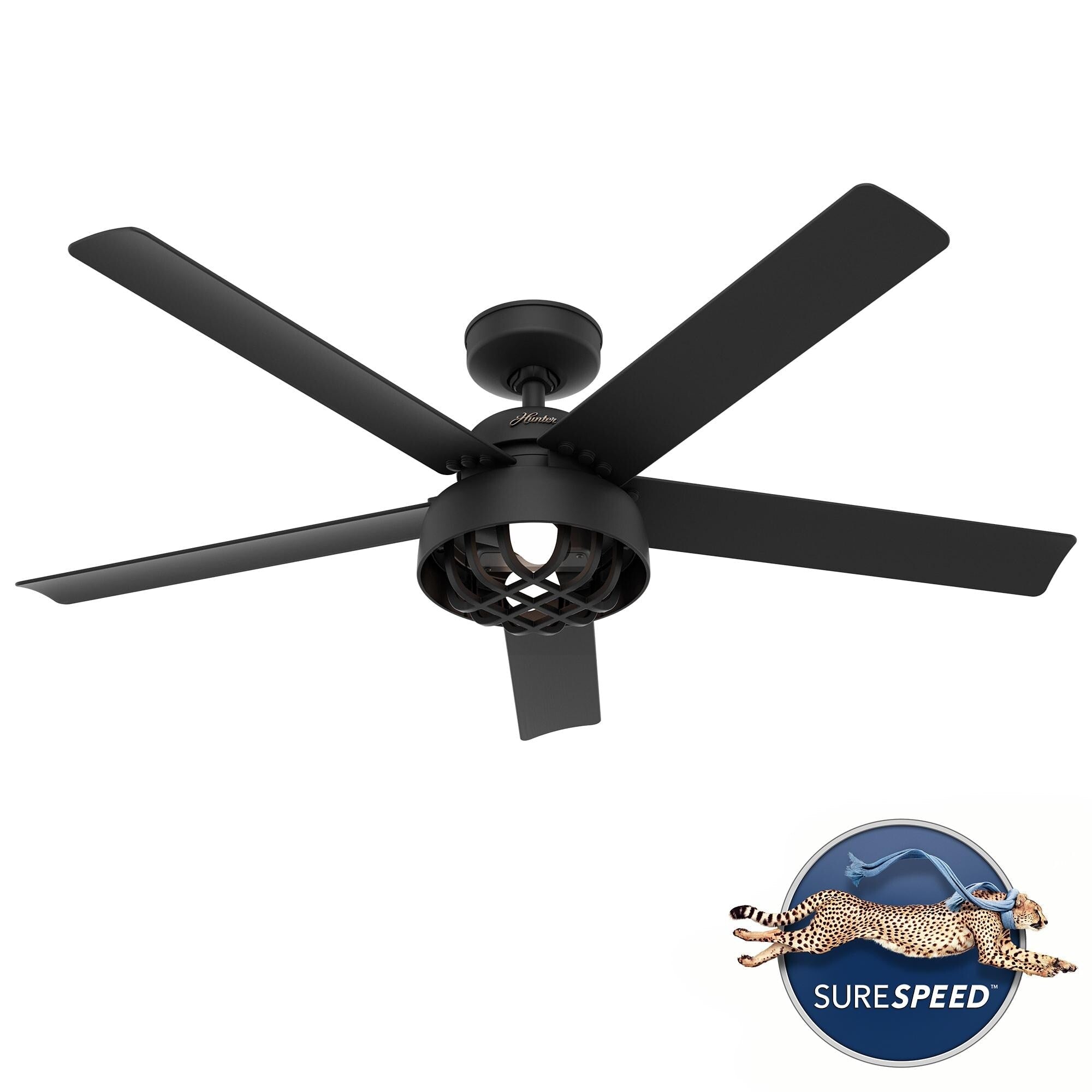 Ventilatore da soffitto Hunter 52 Autumn Breeze II con luce LED per interni ed esterni e telecomando portatile - Industriale, di transizione, moderno, a gabbia