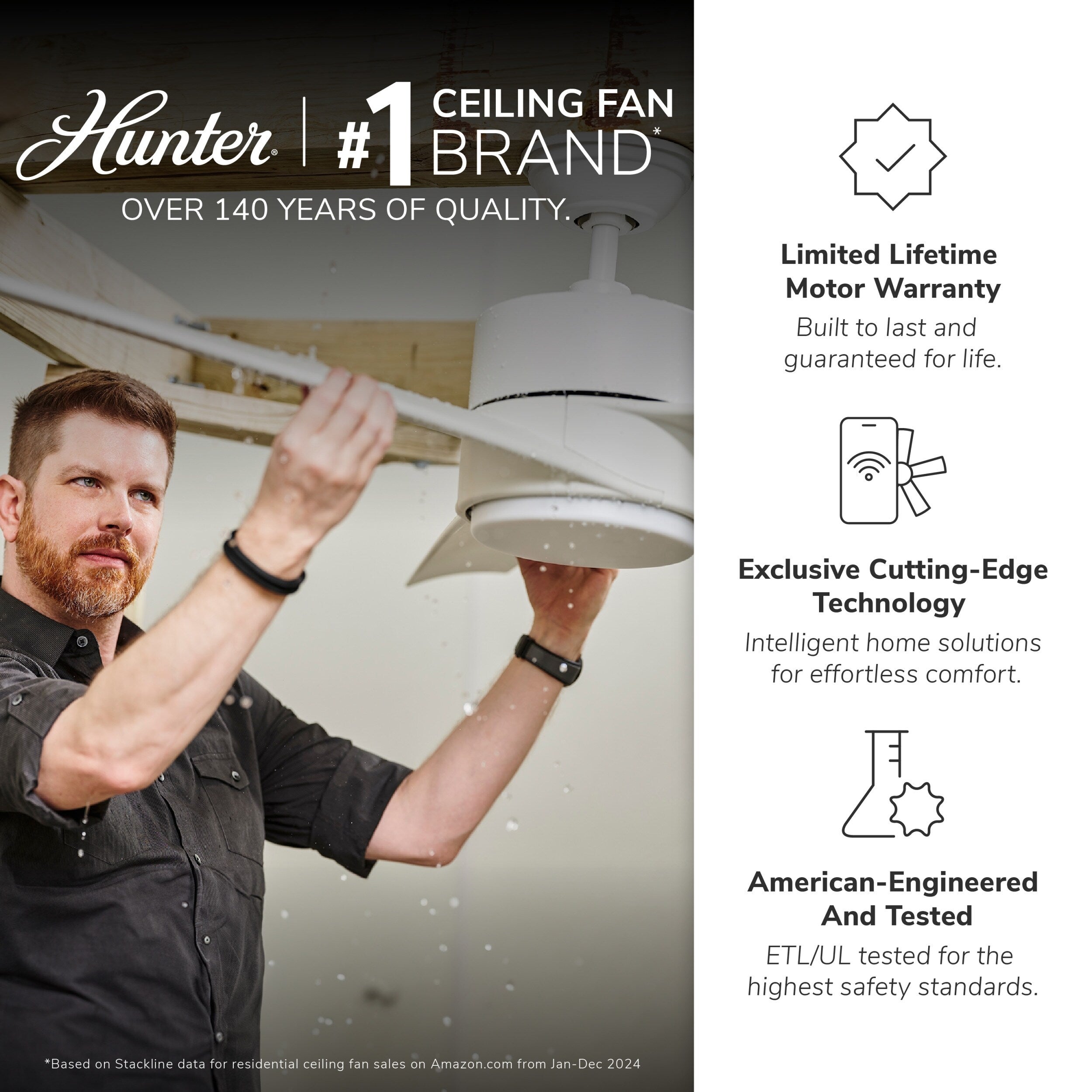 Ventilatore da soffitto per interni/esterni Hunter 52 Canyon Ridge, luce LED, telecomando portatile - Stile rustico, stile rustico, stile industriale