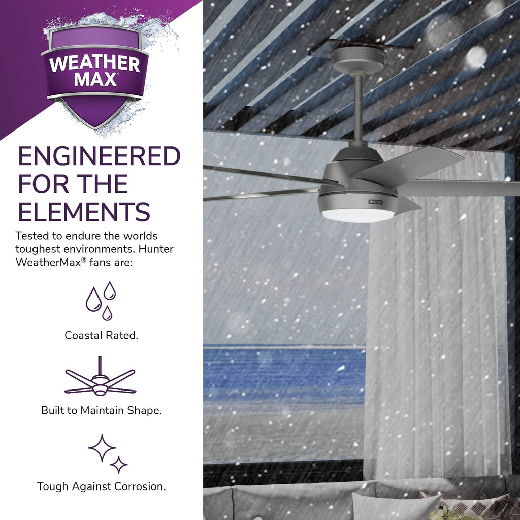 Ventilatore da soffitto per esterni Hunter 52 Skyflow con kit di luci a LED, controllo a parete - Stile moderno e contemporaneo costiero - WeatherMax - ANTIPIOGGIA!
