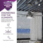Ventilatore da soffitto per esterni Hunter 52 Skyflow con kit di luci a LED, controllo a parete - Stile moderno e contemporaneo costiero - WeatherMax - ANTIPIOGGIA!