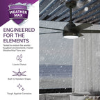 Ventilatore da soffitto per esterni Hunter 52 Skyflow con kit di luci a LED, controllo a parete - Stile moderno e contemporaneo costiero - WeatherMax - ANTIPIOGGIA!
