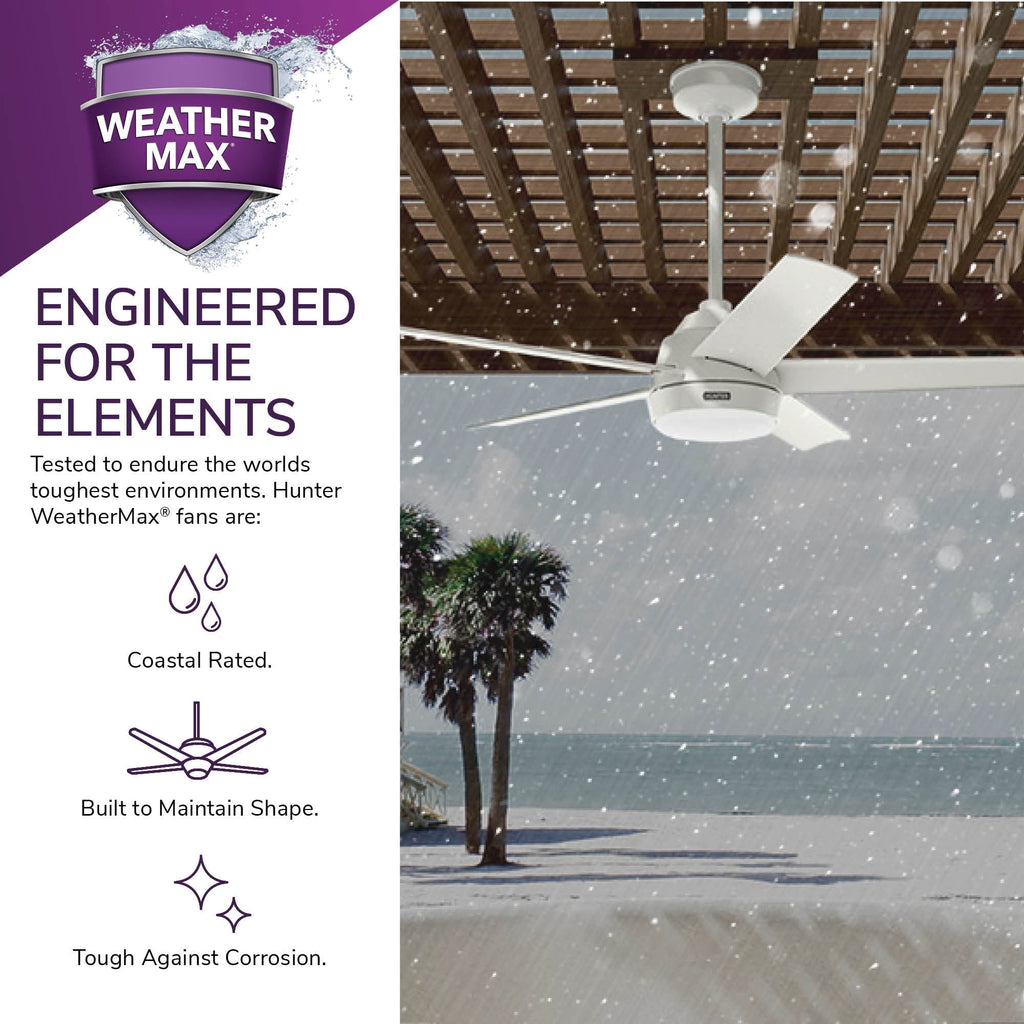 Ventilatore da soffitto per esterni Hunter 52 Skyflow con kit di luci a LED, controllo a parete - Stile moderno e contemporaneo costiero - WeatherMax - ANTIPIOGGIA!