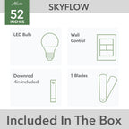 Ventilatore da soffitto per esterni Hunter 52 Skyflow con kit di luci a LED, controllo a parete - Stile moderno e contemporaneo costiero - WeatherMax - ANTIPIOGGIA!