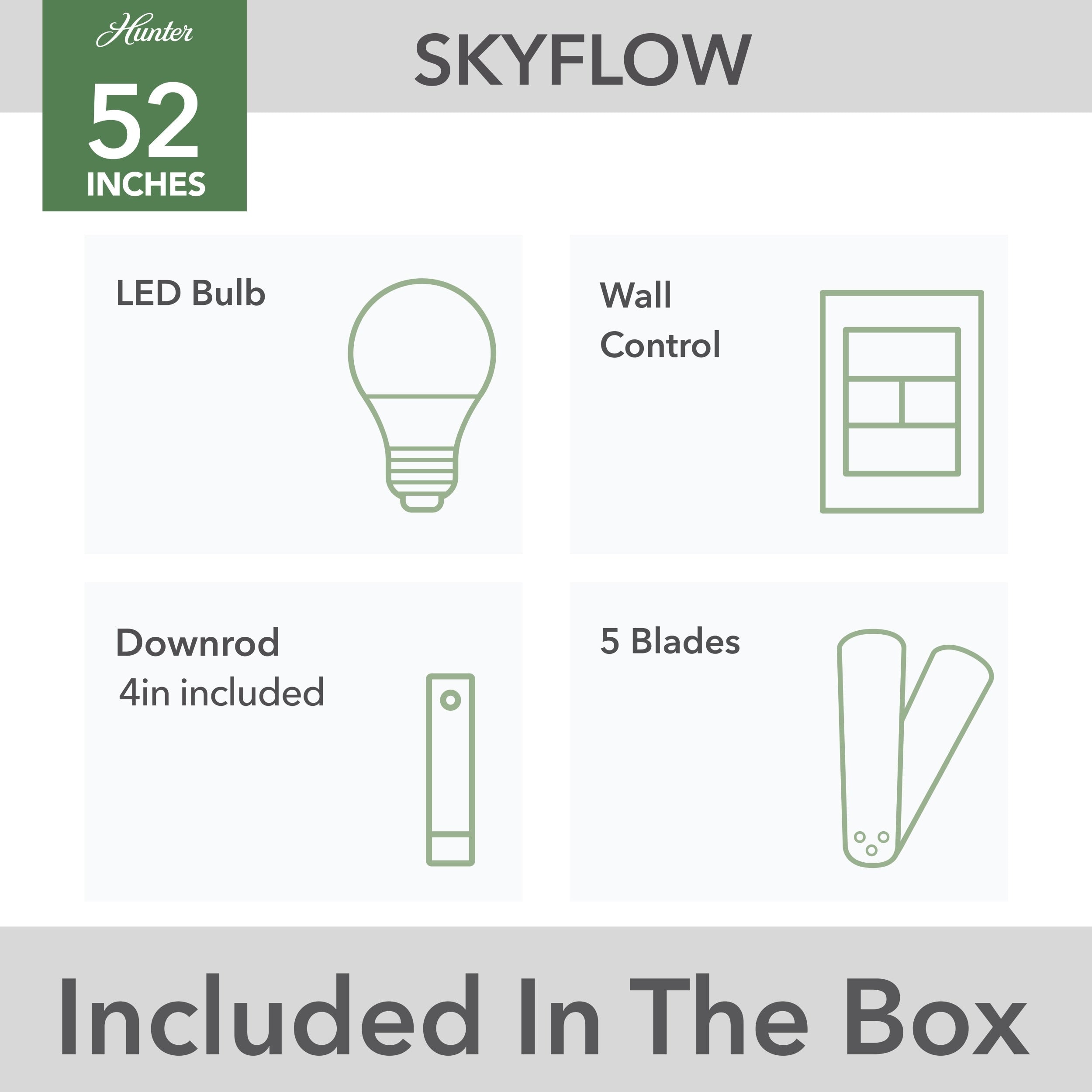 Ventilatore da soffitto per esterni Hunter 52 Skyflow con kit di luci a LED, controllo a parete - Stile moderno e contemporaneo costiero - WeatherMax - ANTIPIOGGIA!
