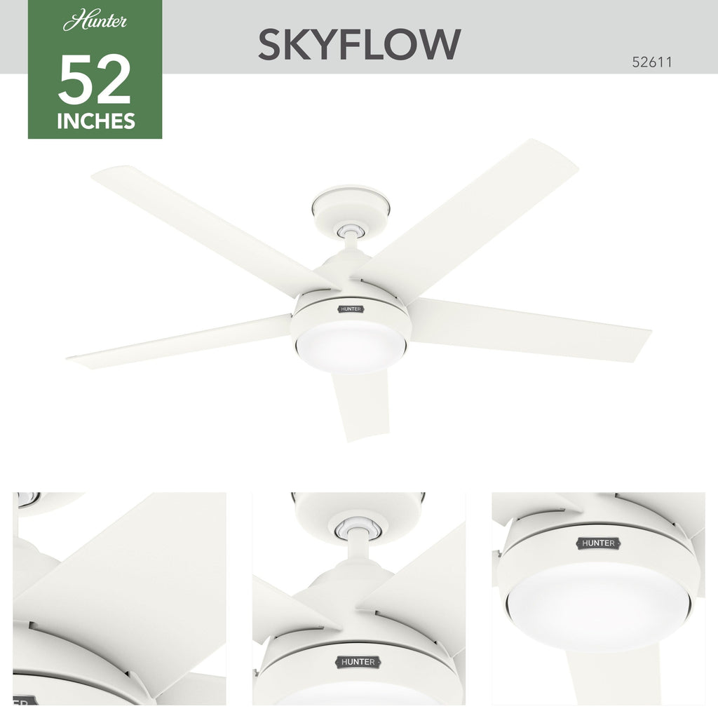 Ventilatore da soffitto per esterni Hunter 52 Skyflow con kit di luci a LED, controllo a parete - Stile moderno e contemporaneo costiero - WeatherMax - ANTIPIOGGIA!