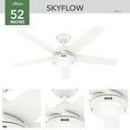 Ventilatore da soffitto per esterni Hunter 52 Skyflow con kit di luci a LED, controllo a parete - Stile moderno e contemporaneo costiero - WeatherMax - ANTIPIOGGIA!