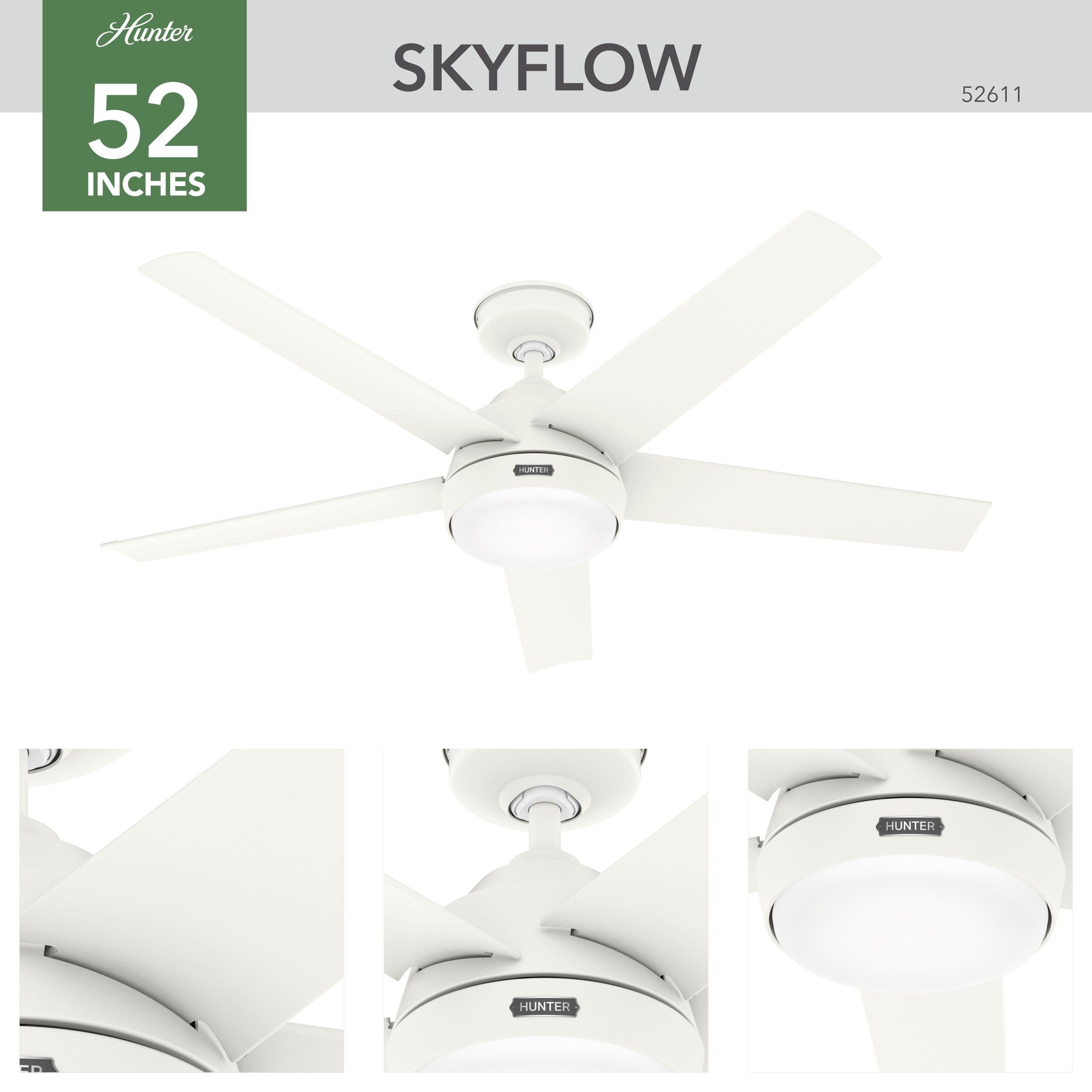 Ventilatore da soffitto per esterni Hunter 52 Skyflow con kit di luci a LED, controllo a parete - Stile moderno e contemporaneo costiero - WeatherMax - ANTIPIOGGIA!