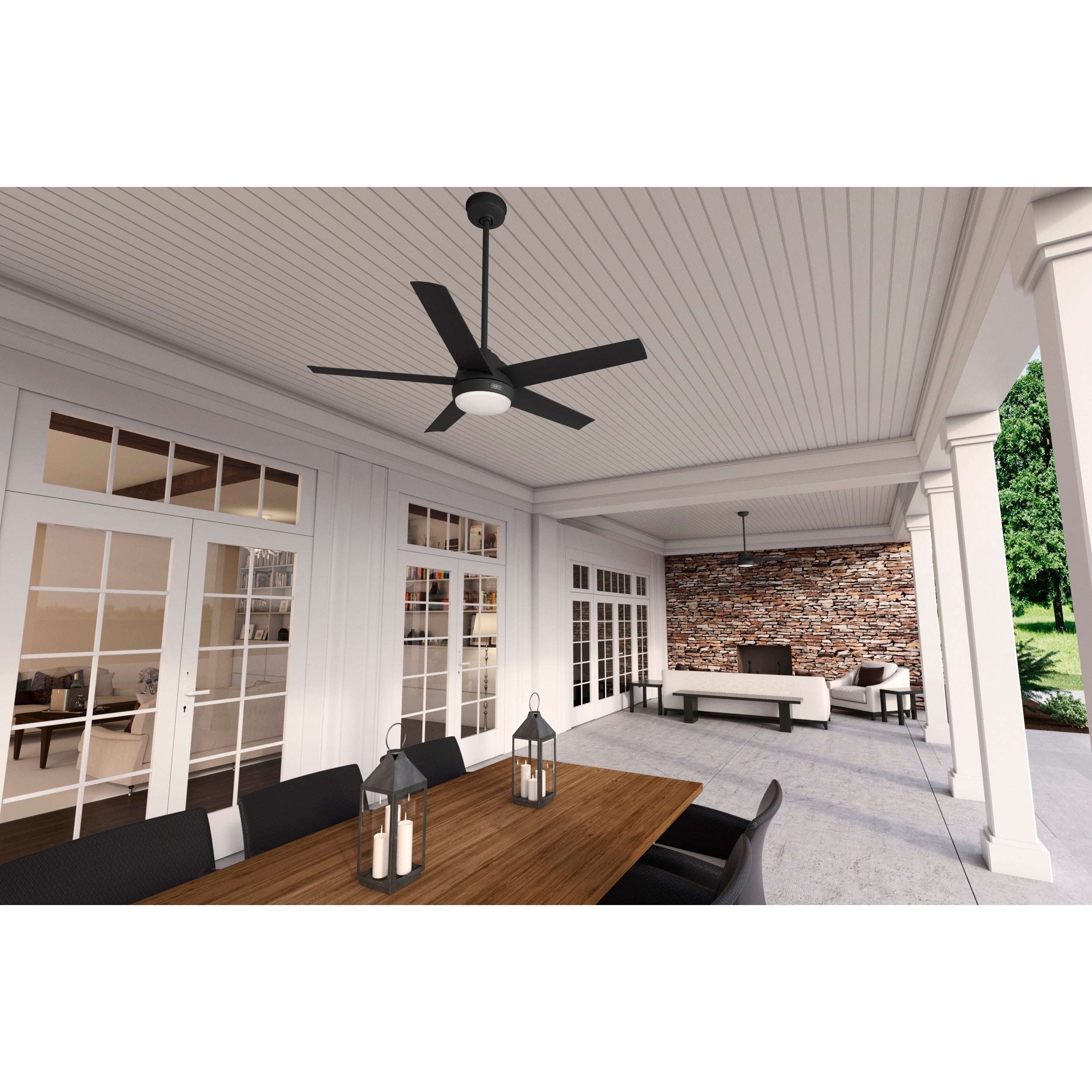 Ventilatore da soffitto per esterni Hunter 52 Skyflow con kit di luci a LED, controllo a parete - Stile moderno e contemporaneo costiero - WeatherMax - ANTIPIOGGIA!