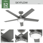 Ventilatore da soffitto per esterni Hunter 52 Skyflow con kit di luci a LED, controllo a parete - Stile moderno e contemporaneo costiero - WeatherMax - ANTIPIOGGIA!