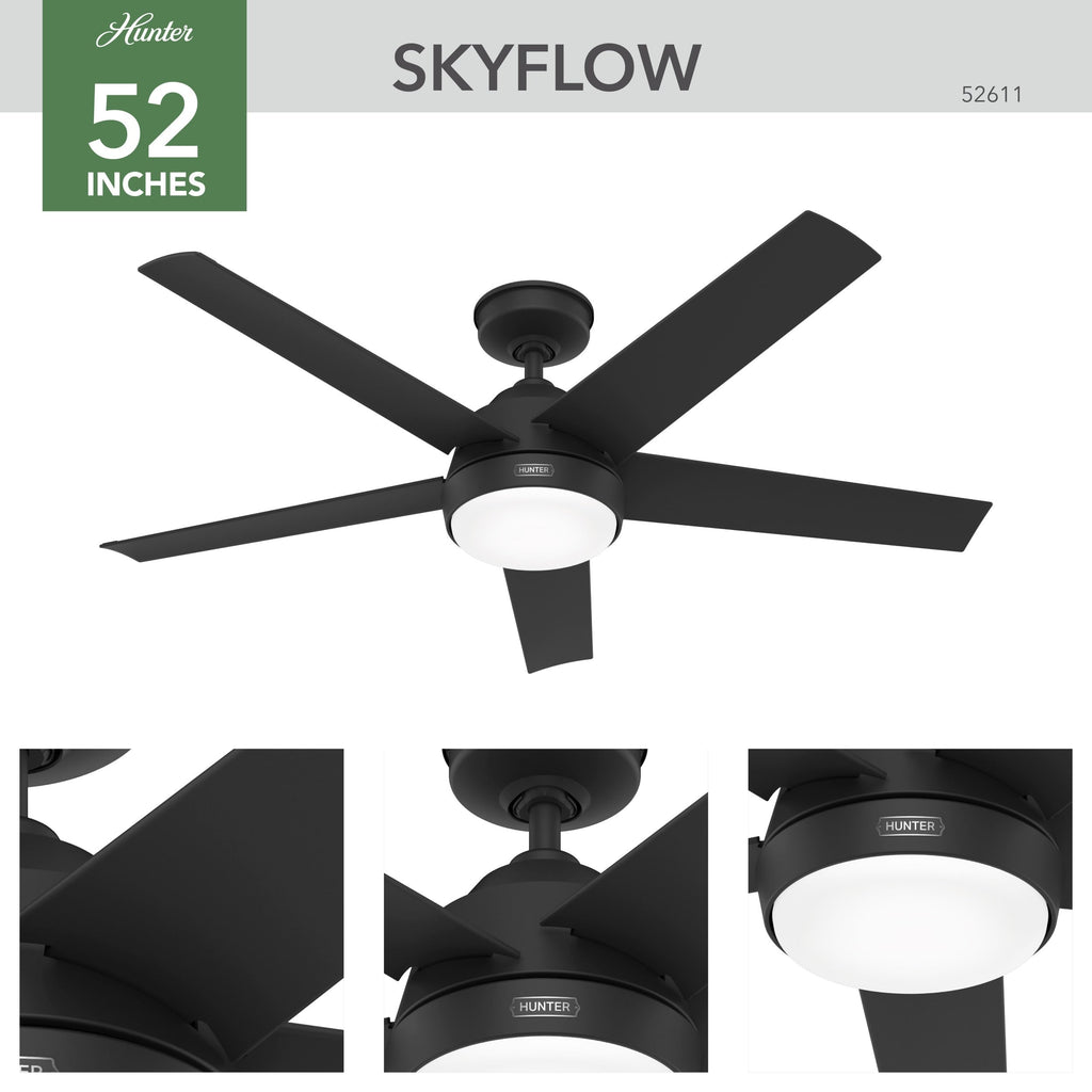 Ventilatore da soffitto per esterni Hunter 52 Skyflow con kit di luci a LED, controllo a parete - Stile moderno e contemporaneo costiero - WeatherMax - ANTIPIOGGIA!