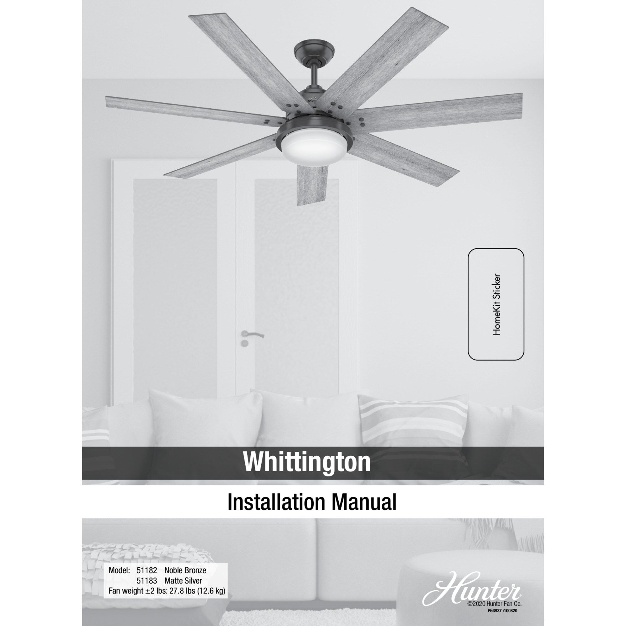 Ventilatore da soffitto Hunter WiFi Whittington con luce LED, telecomando portatile - Mulino a vento - Industriale, da fattoria, rustico - VENTILATORE INTELLIGENTE!