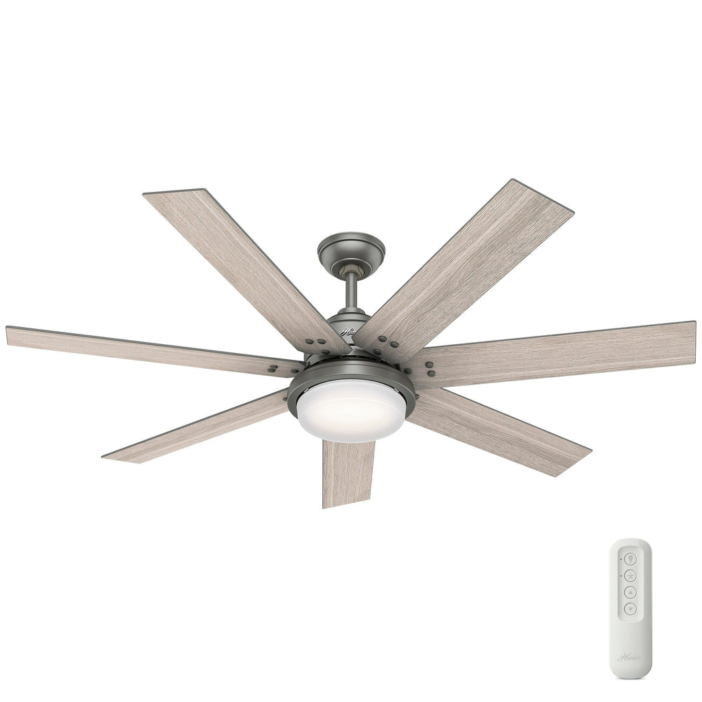 Ventilatore da soffitto Hunter WiFi Whittington con luce LED, telecomando portatile - Mulino a vento - Industriale, da fattoria, rustico - VENTILATORE INTELLIGENTE!