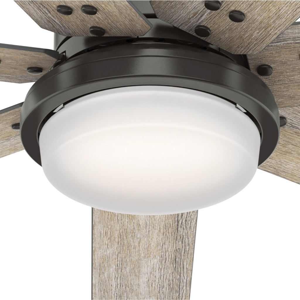 Ventilatore da soffitto Hunter WiFi Whittington con luce LED, telecomando portatile - Mulino a vento - Industriale, da fattoria, rustico - VENTILATORE INTELLIGENTE!