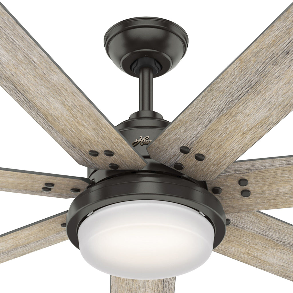 Ventilatore da soffitto Hunter WiFi Whittington con luce LED, telecomando portatile - Mulino a vento - Industriale, da fattoria, rustico - VENTILATORE INTELLIGENTE!
