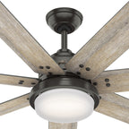 Ventilatore da soffitto Hunter WiFi Whittington con luce LED, telecomando portatile - Mulino a vento - Industriale, da fattoria, rustico - VENTILATORE INTELLIGENTE!