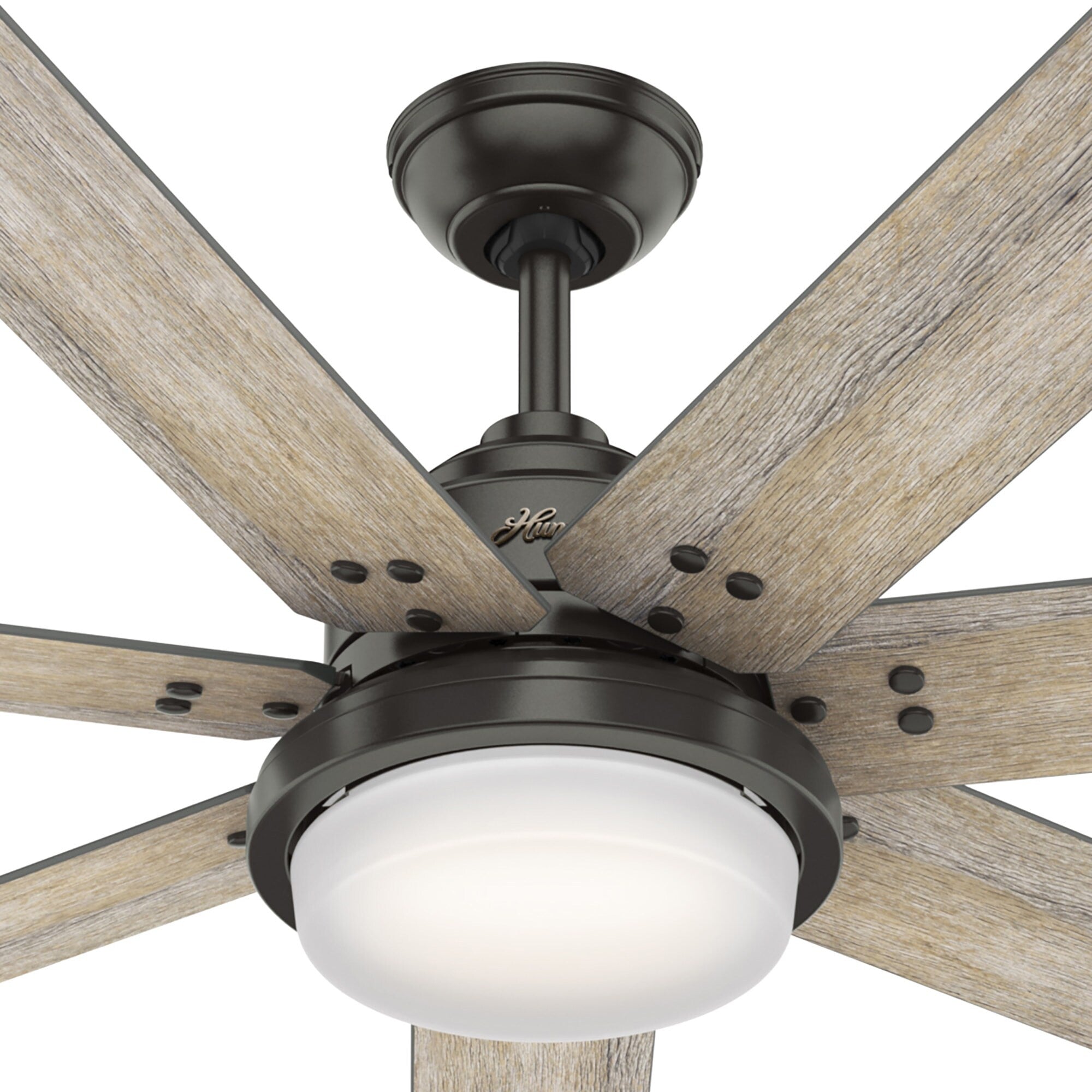Ventilatore da soffitto Hunter WiFi Whittington con luce LED, telecomando portatile - Mulino a vento - Industriale, da fattoria, rustico - VENTILATORE INTELLIGENTE!