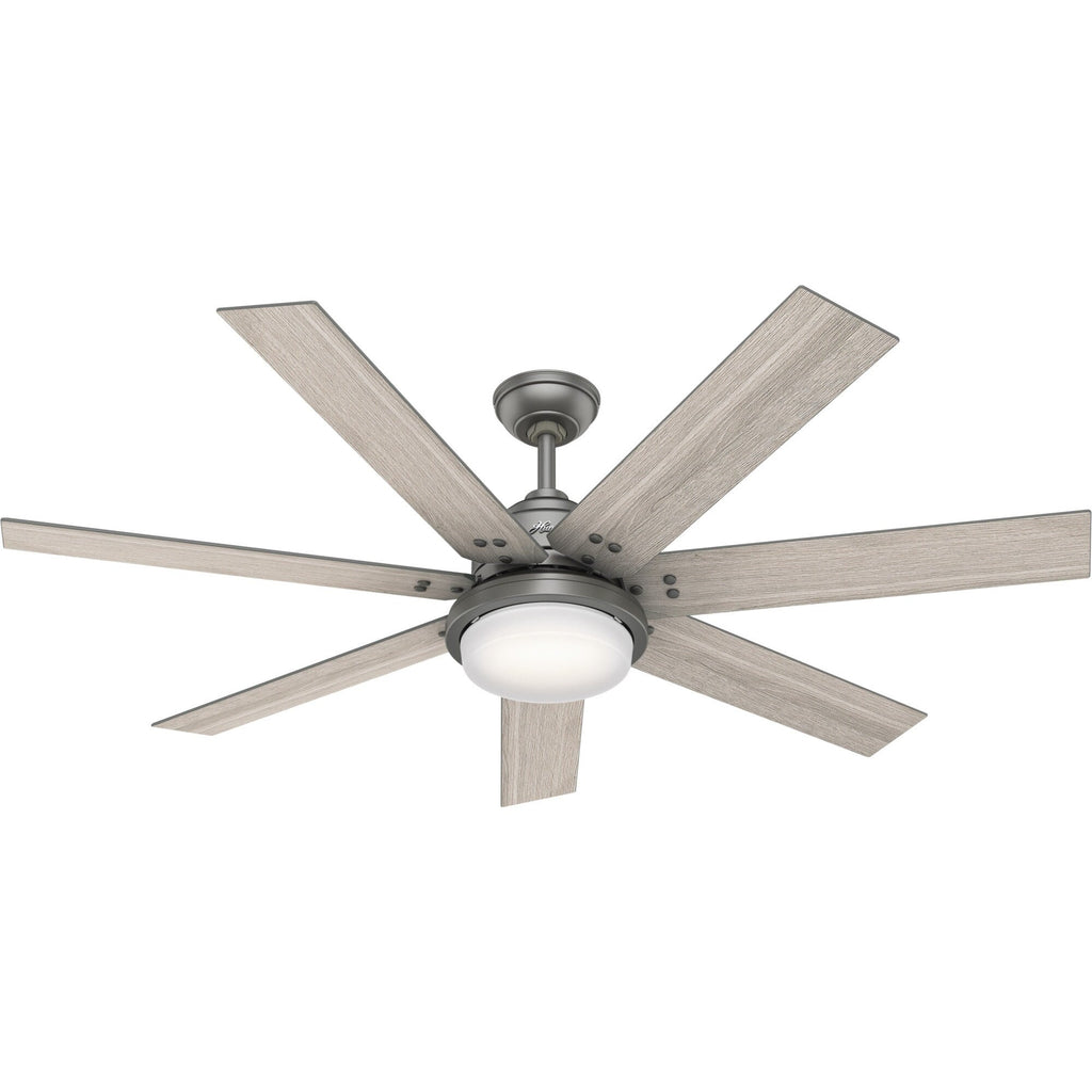 Ventilatore da soffitto Hunter WiFi Whittington con luce LED, telecomando portatile - Mulino a vento - Industriale, da fattoria, rustico - VENTILATORE INTELLIGENTE!