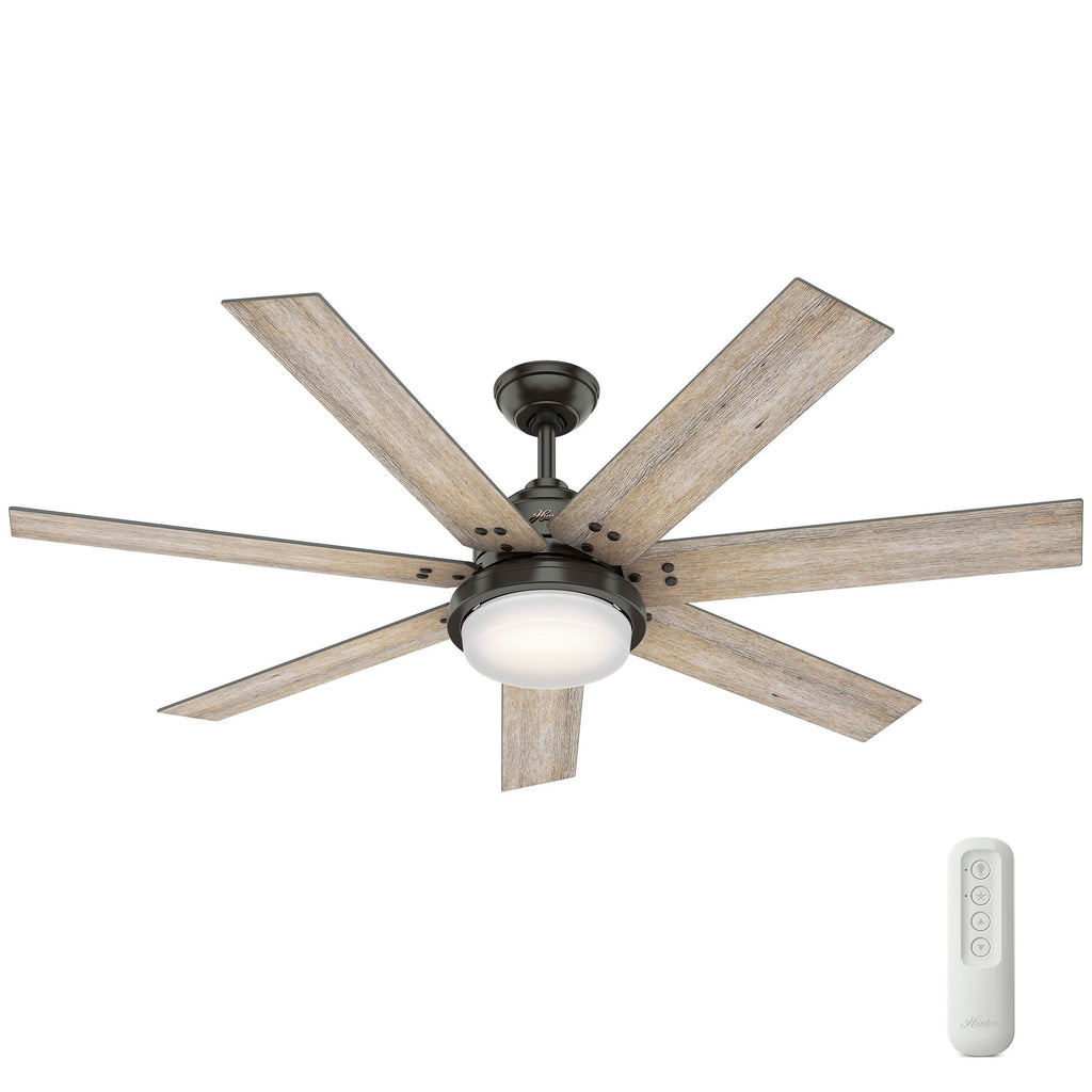 Ventilatore da soffitto Hunter WiFi Whittington con luce LED, telecomando portatile - Mulino a vento - Industriale, da fattoria, rustico - VENTILATORE INTELLIGENTE!