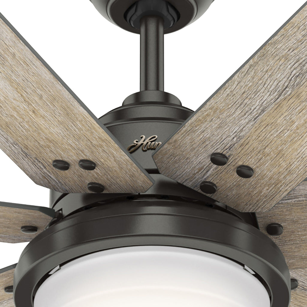 Ventilatore da soffitto Hunter WiFi Whittington con luce LED, telecomando portatile - Mulino a vento - Industriale, da fattoria, rustico - VENTILATORE INTELLIGENTE!