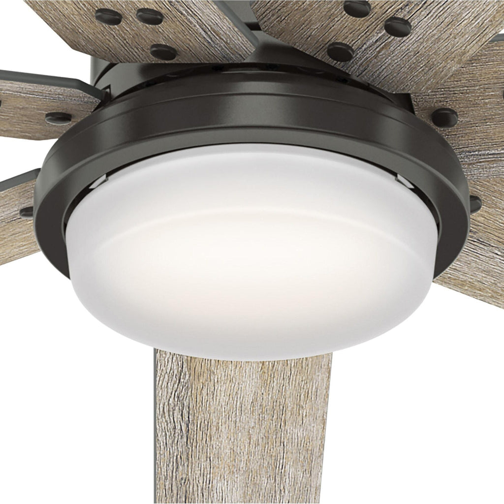 Ventilatore da soffitto Hunter WiFi Whittington con luce LED, telecomando portatile - Mulino a vento - Industriale, da fattoria, rustico - VENTILATORE INTELLIGENTE!
