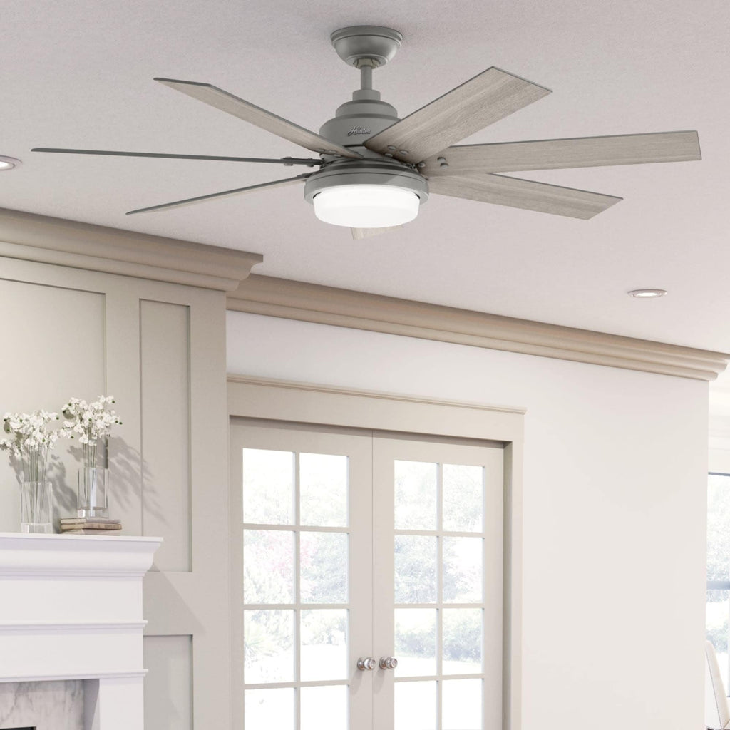 Ventilatore da soffitto Hunter WiFi Whittington con luce LED, telecomando portatile - Mulino a vento - Industriale, da fattoria, rustico - VENTILATORE INTELLIGENTE!