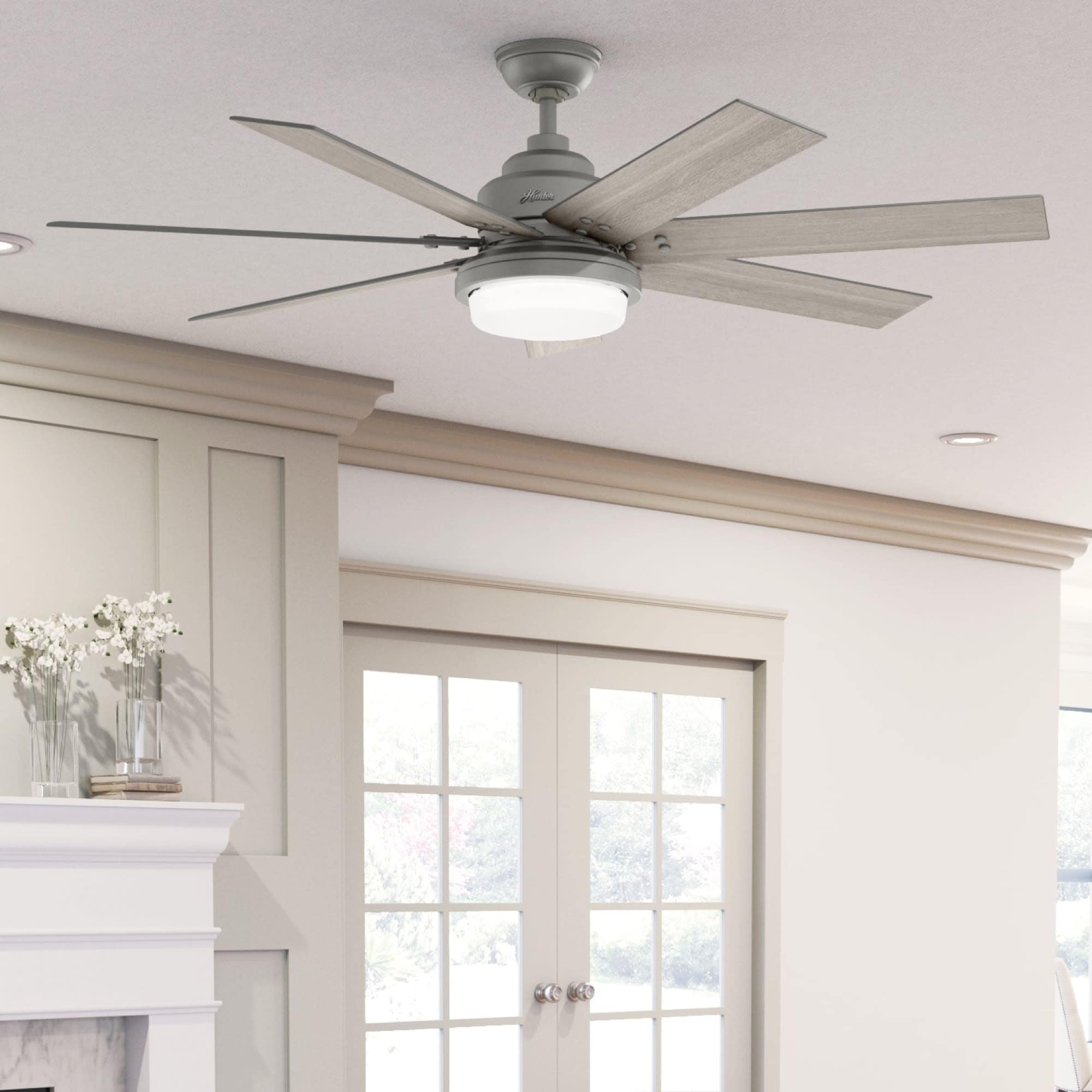 Ventilatore da soffitto Hunter WiFi Whittington con luce LED, telecomando portatile - Mulino a vento - Industriale, da fattoria, rustico - VENTILATORE INTELLIGENTE!