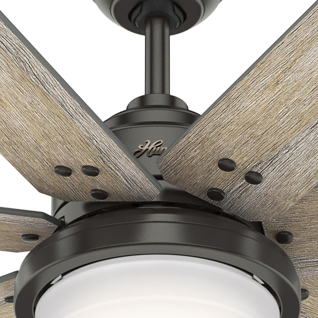 Ventilatore da soffitto Hunter WiFi Whittington con luce LED, telecomando portatile - Mulino a vento - Industriale, da fattoria, rustico - VENTILATORE INTELLIGENTE!