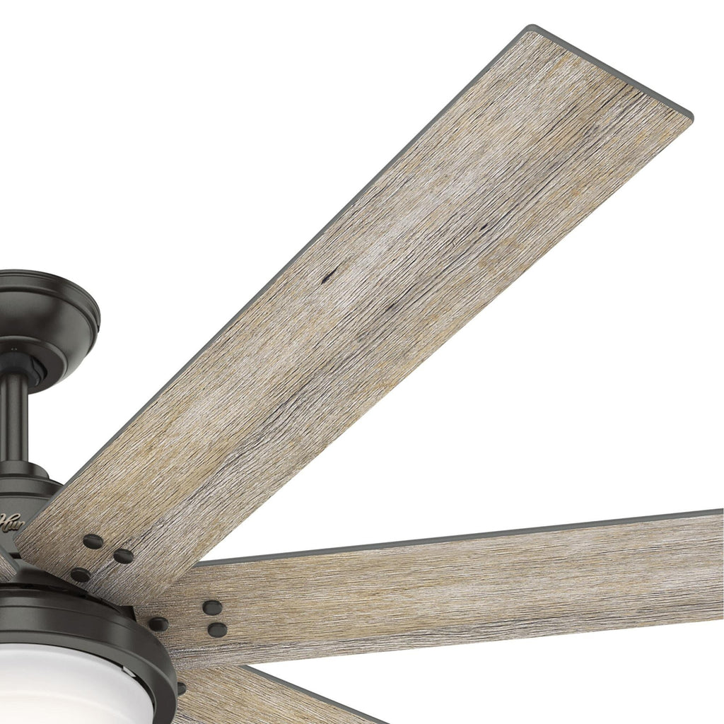 Ventilatore da soffitto Hunter WiFi Whittington con luce LED, telecomando portatile - Mulino a vento - Industriale, da fattoria, rustico - VENTILATORE INTELLIGENTE!