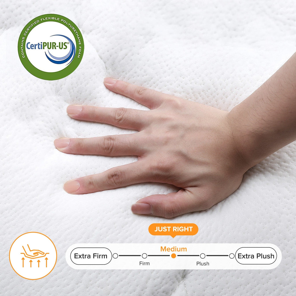 Materasso a molle SweDrea da 10 pollici con pillow top di media rigidità per alleviare il mal di schiena e rinfrescarsi, con certificazione CertiPUR-US, SGS e OEKO-TEX.