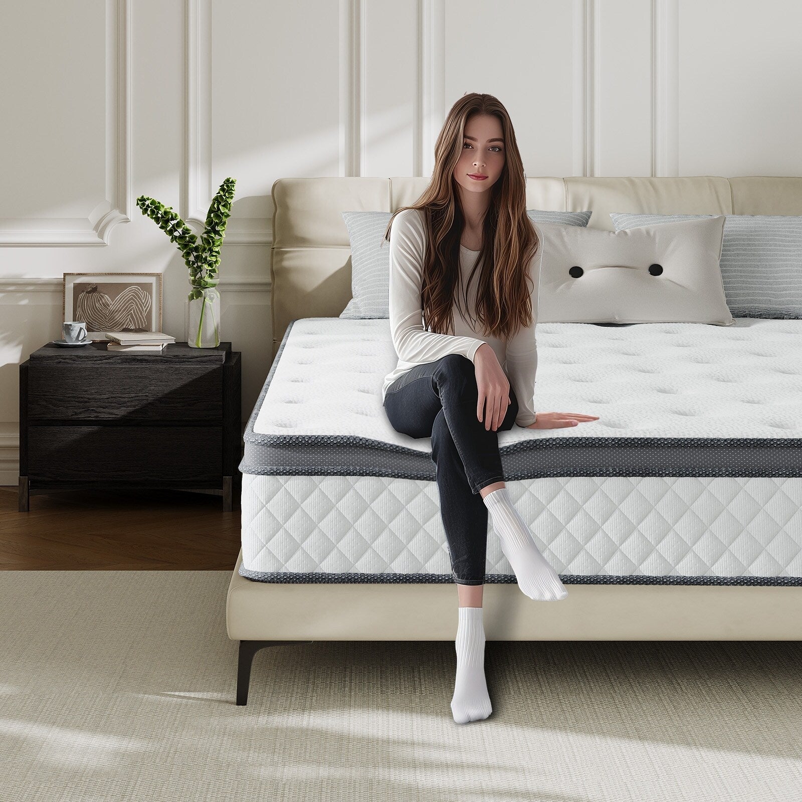 Materasso SweDrea in memory foam ibrido di medie dimensioni da 12 pollici con certificazione CertiPUR-US e Oeko-TEX, con assorbimento del carbone di bambù.