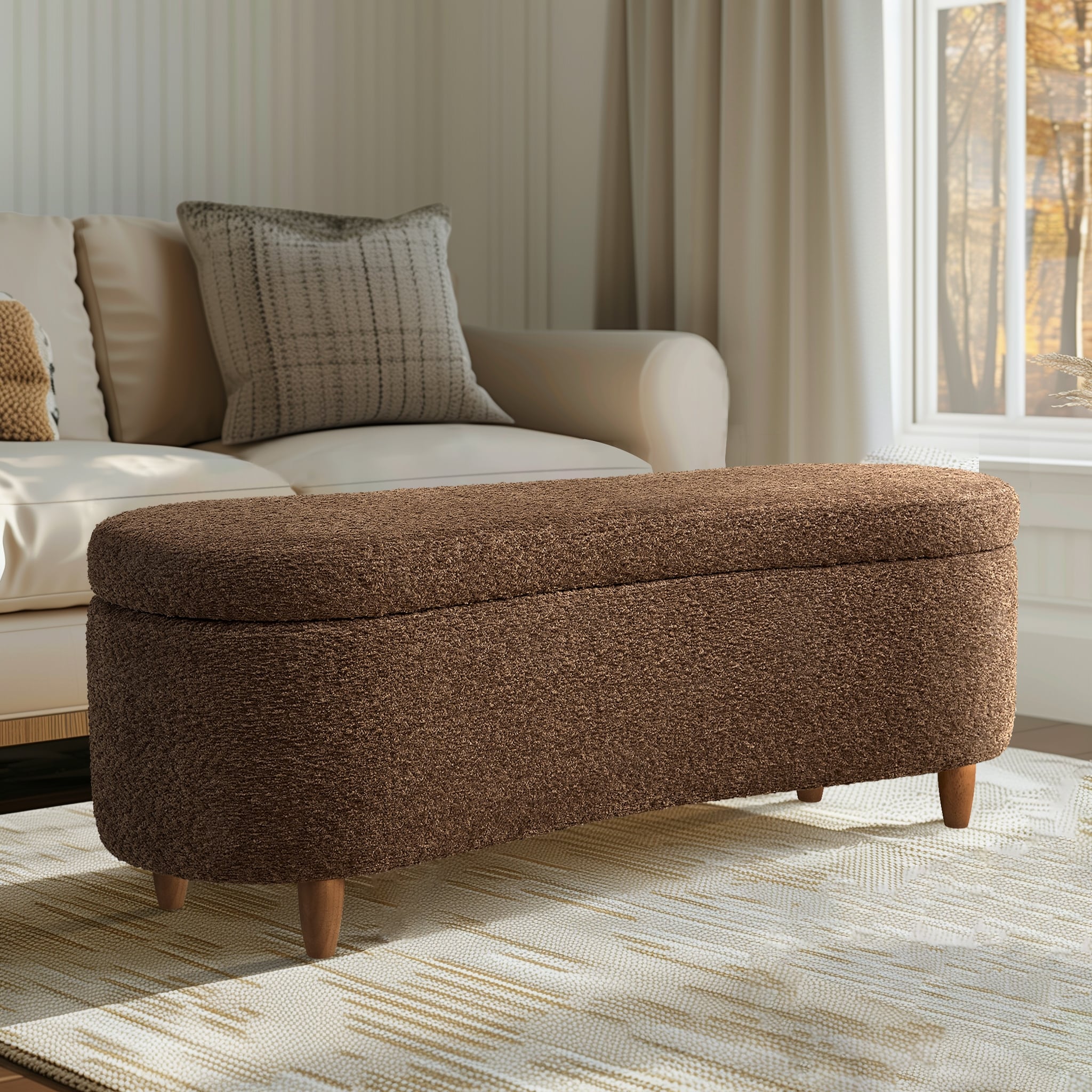 Panca contenitore curva in stile bouclé Bailey INK IVY