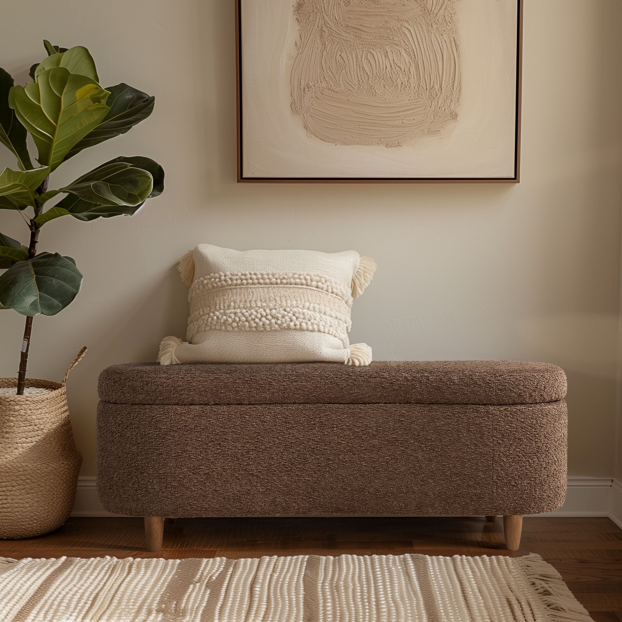 Panca contenitore curva in stile bouclé Bailey INK IVY