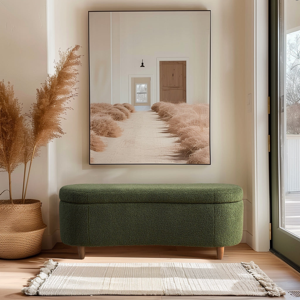 Panca contenitore curva in stile bouclé Bailey INK IVY