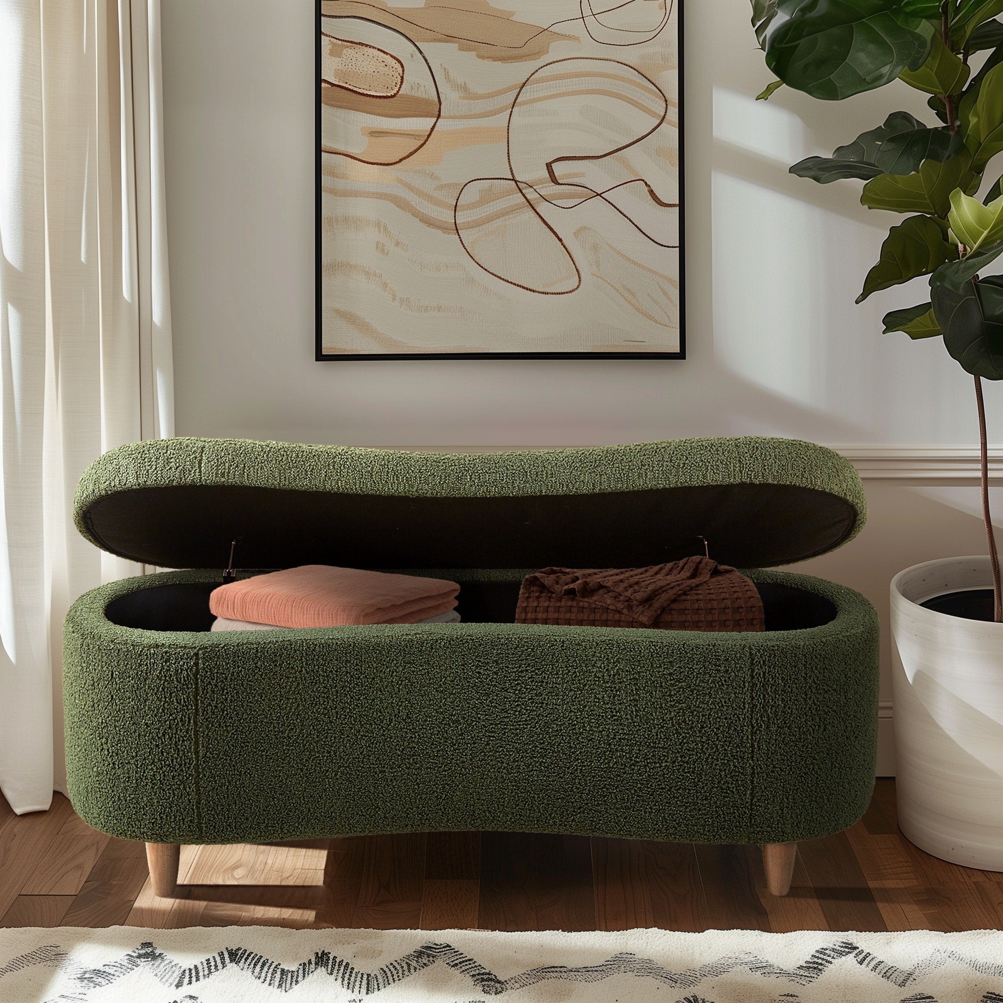 Panca contenitore curva in stile bouclé Bailey INK IVY