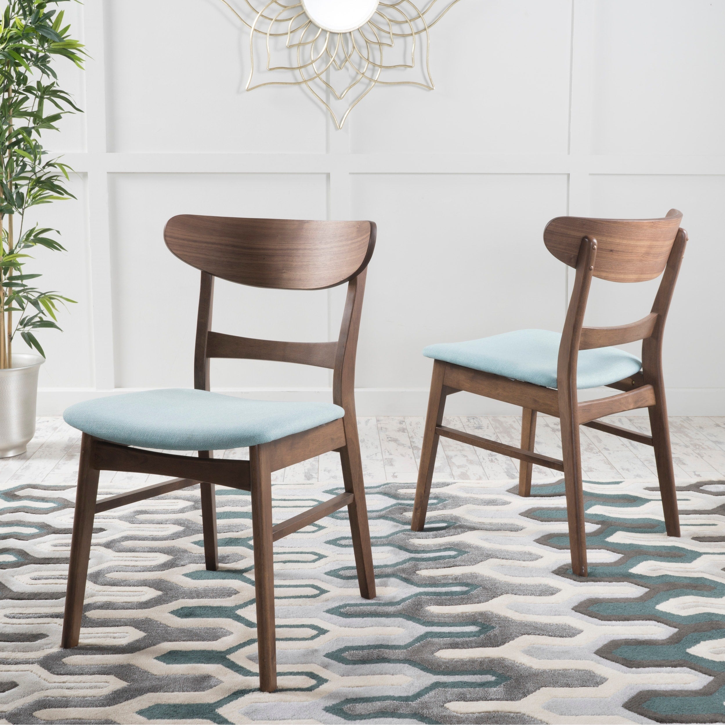 Sedia da pranzo Abrielle in legno di caucciù imbottita in stile moderno di metà secolo (set di 2) di Christopher Knight Home