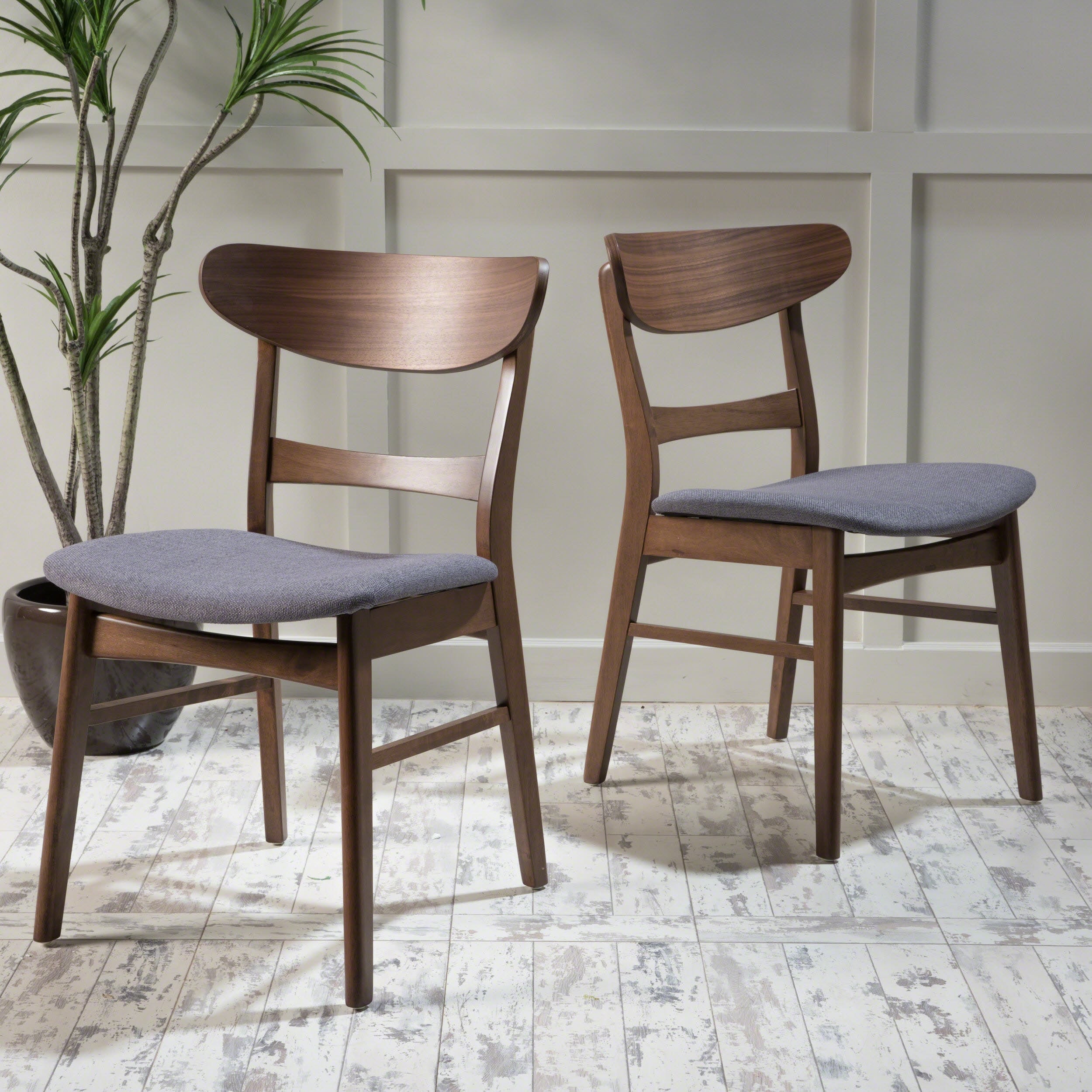 Sedia da pranzo Abrielle in legno di caucciù imbottita in stile moderno di metà secolo (set di 2) di Christopher Knight Home