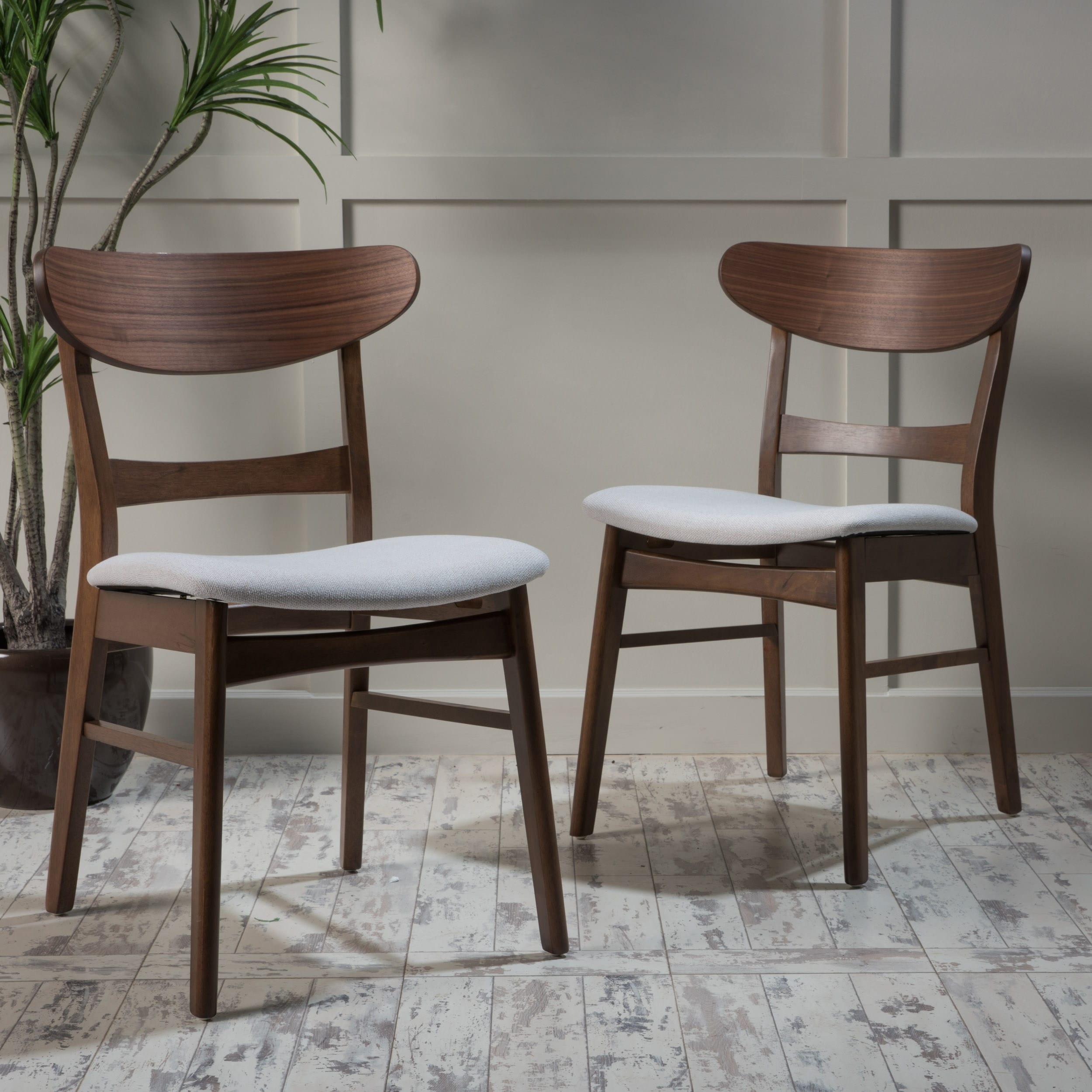 Sedia da pranzo Abrielle in legno di caucciù imbottita in stile moderno di metà secolo (set di 2) di Christopher Knight Home