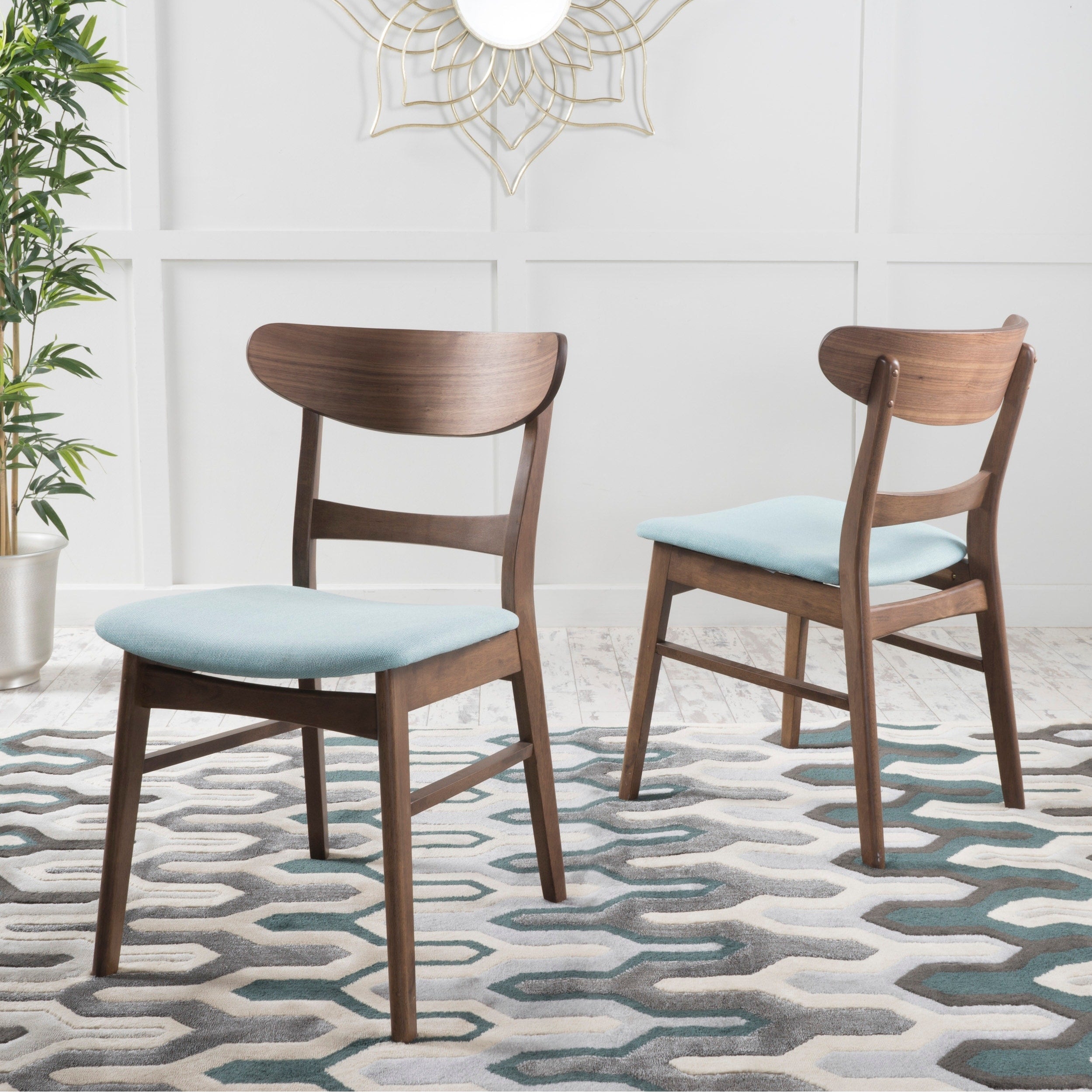 Sedia da pranzo Abrielle in legno di caucciù imbottita in stile moderno di metà secolo (set di 2) di Christopher Knight Home
