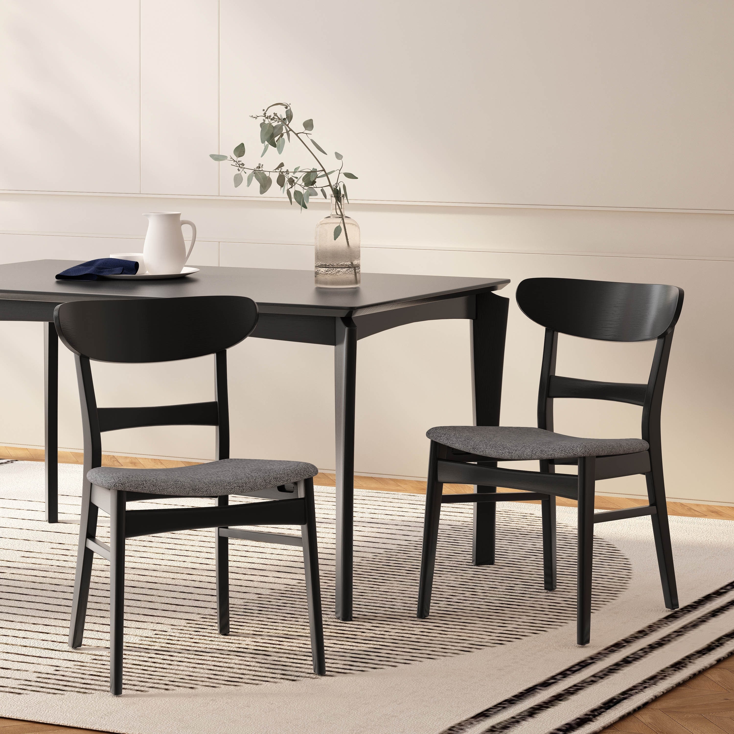 Sedia da pranzo Abrielle in legno di caucciù imbottita in stile moderno di metà secolo (set di 2) di Christopher Knight Home