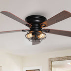 Ventilatore da soffitto nero a filo basso in legno da 48 pollici, 5 pale, modello Farmhouse, con telecomando e kit luci